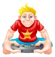 Gamer playing games console too much