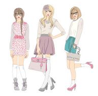 Background with teen girls in fashionable clothes posing N2