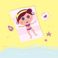 Sunbathing girl with sun glasses on the sunny beach
