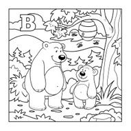 Coloring book (bears in the forest) colorless letter B