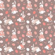 Happy Easter seamless pattern with cute bunnies and eggs N4