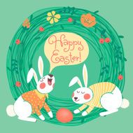 Happy Easter card with cute bunnies