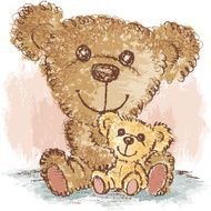 Two teddy bears sit