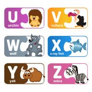 stickers alphabet animals from U to Z