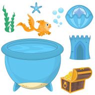 Set of cartoon fish elements for aquarium decoration
