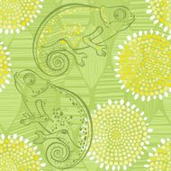 Seamless floral pattern with chameleons