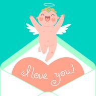 Valentine&#039;s Day card with cute Cupids and hearts N6