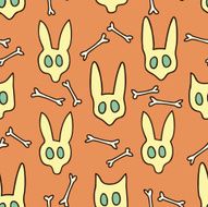 hand drawn rabbit and cat skulls bones seamless pattern