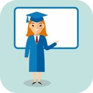 Learning concept with student in graduation gown near blackboard