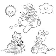 Plane car boat kawaii coloring set