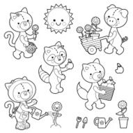 Gardening animal kawaii coloring set