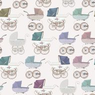 Seamless pattern with vintage buggy on light background