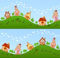 Childish seamless pattern with little houses and trees N2