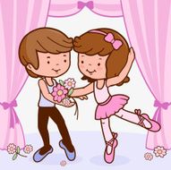 Boy and girl ballet dancers on stage