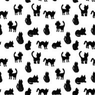 Seamless pattern Black cats silhouettes on white background vector