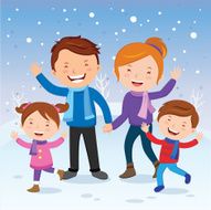 Winter fun Cheerful family in the snow