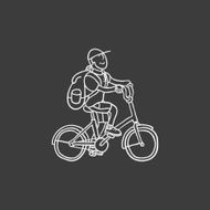 Schoolboy on the bicycle Doodle Vector Isolated N3