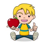 Kid holding an apple