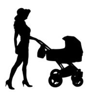 Vector silhouette of woman with a pram N2
