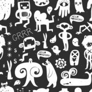 Vintage chalk monsters and freaks Seamless pattern