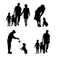 Vector silhouette of people with dog N26