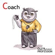 Alphabet professions Owl Letter C - Coach Vector Watercolor