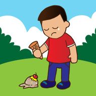 The boy regretted the ice cream falling