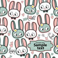 cartoon cute rabbits and hearts vector seamless pattern white background