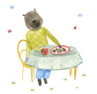 Bear and tea watercolor