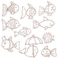 Cute vector fish collection icons