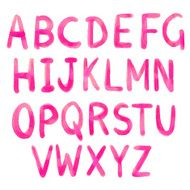 Hand drawn watercolor pink alphabet