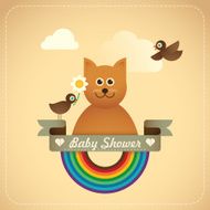 Baby shower illustration with comic cat