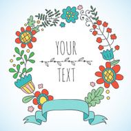 Hand drawn vector floral wreath with ribbon