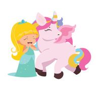 Cute little blong princess with unicorn