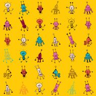 Cute cartoon robot characters seamless pattern