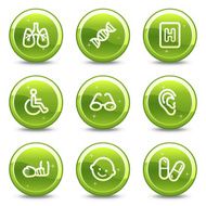 Medicine web icons set 2 green glossy circle buttons series