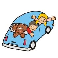 Blue car and kids