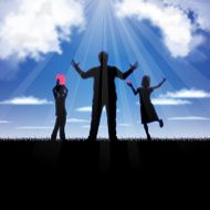 Father&#039;s Day background Father and children in the blue sky N4