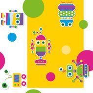 colorful robots collection pattern greeting card N4