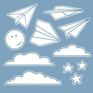 Vector set with isolated paper planes stars moon clouds N4