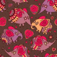 Cheerful seamless pattern with elephants and roses N2