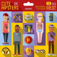 Cute hipster looks vector illustrations squares 2nd icon set