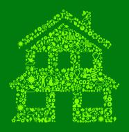 Family House On Green Environmental Conservation and Nature Icon Pattern