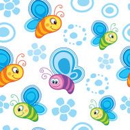 Colorful flying bees seamless vector pattern