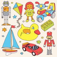 Colorful hand drawn toys set 4 Vector illustration