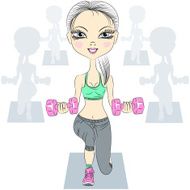 Vector fitness girls lifting dumbbells in the gym N2
