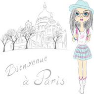 Vector beautiful fashion girl in Paris N2