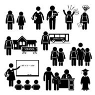 Student Teacher Headmaster School Children Stick Figure Pictogram Icon Clipart