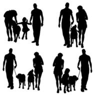Vector silhouette of people with dog N27
