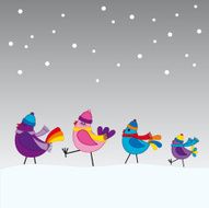 Birds walking outside in winter